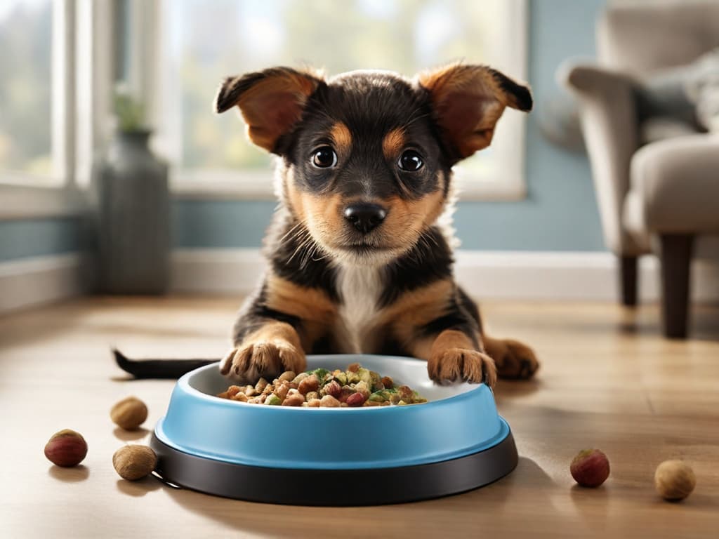 A puppy eating from a non-slip dog bowls